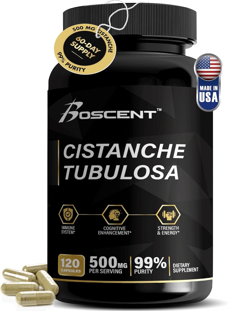 Premium Cistanche Tubulosa Extract 500mg (120 Kapsule) - 50% Echinacosides,10% Acteosides - Natural Noottropic for Stamina, Imunity and Memory - No Fillers, Hormone Balance - Strength Booster for Men