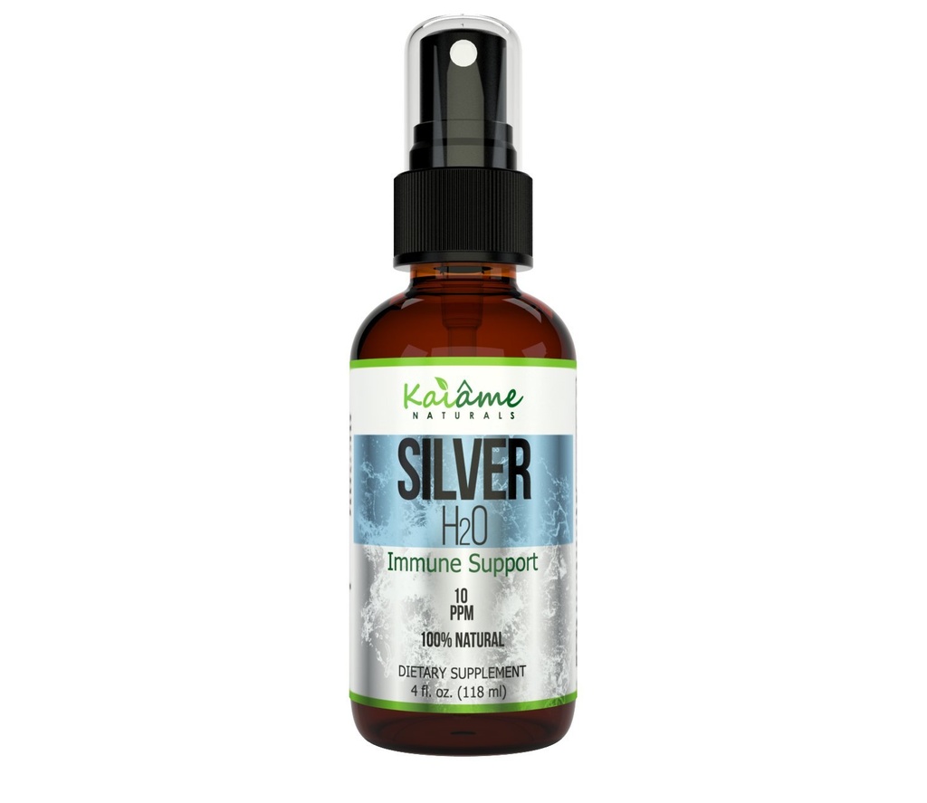 Kaiame Naturals Koloidné striebro, Ionic Silver Solution, 10 PPM, Veľká 4 oz Spray v sklenenej fľaši, Prírodná imunita doplnok, Bezpečné pre dospelých, Deti, a domáce zvieratá