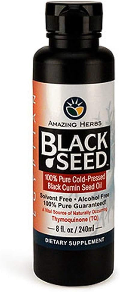 Amazing byliny egyptský čierny olej zo semien - bez lepku, Non GMO, Cold Pressed Nigella Sativa Aids in Digestive Health, Immune Support, Brain Function, Mild Flavor - 8 Fl Oz
