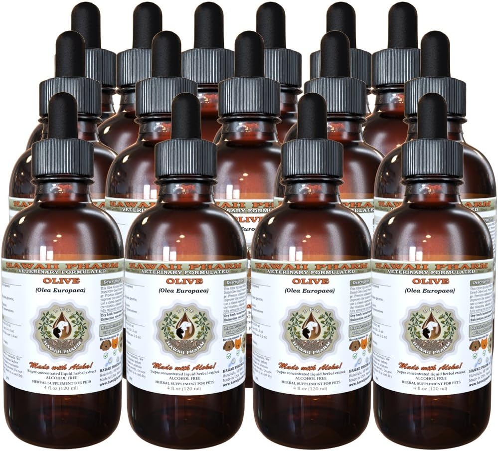 HawaiiPharm Olive (Olea europaea) Organic Supplyed Leaf Veterinary Natural Alcohol-Free Liquid Extract, Pet Herbal Supplement 15x4 oz