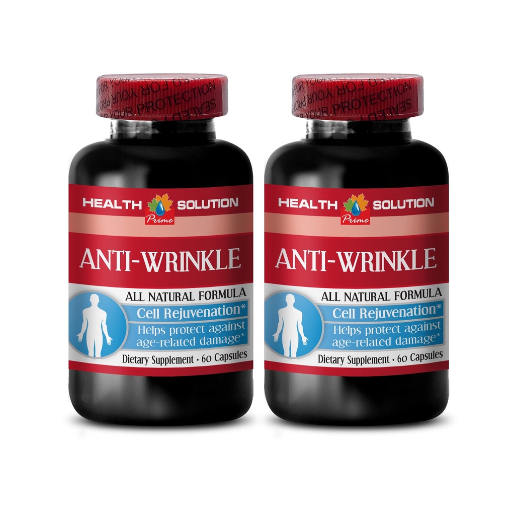 Anti vrásky kapsule pre tvár - ANTI-WRINKLE COMPLEX - Kožné minerály, Anti-aging doplnok, Vitamín E kolagén, sérová proti vráskam, kyselina alfa-lipoová, anti vrásky pilulky pre ženy, 2 Bot 120 Caps