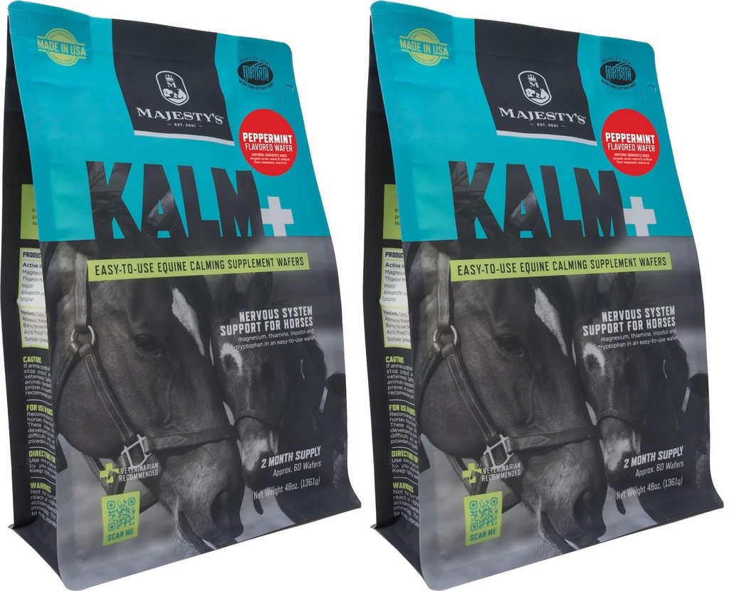 Majesty's Kalm+ Wafers - Superior Horse/Equine Calming Supplement (Peppermint, 2 Pack (celkový počet 120))
