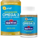 Qunol Advanced Omega 3 Krill and Fish Oil Complex, 10x Better Bioavailability, One Pill Dose, 250mg EPA & DHA, Supports Brain, Eye, Heart and Joint Health, 90 Count (Pack of 1)