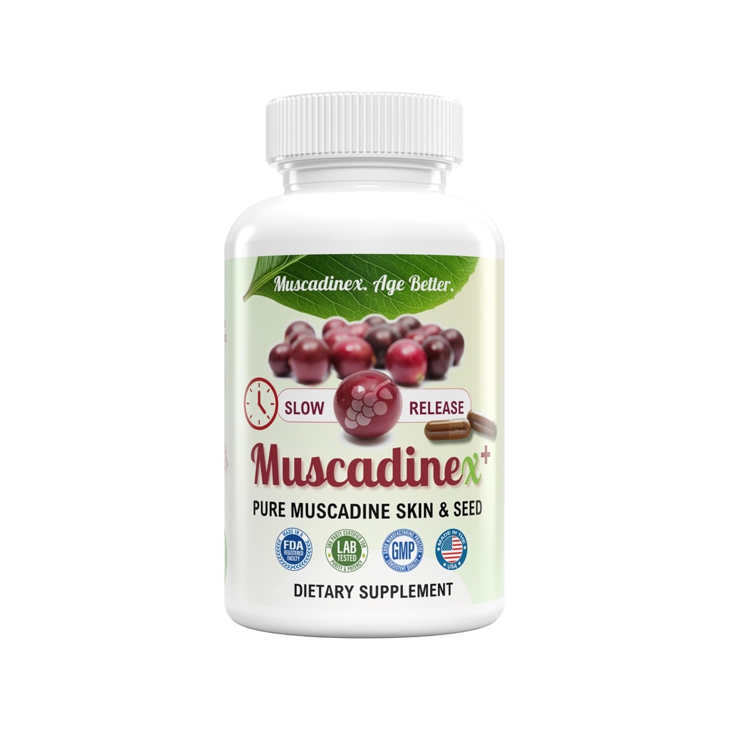 USA Muscadine Quercetin, Ellagic Acid, Resveratrol, Myricetin, Kaempferol & BioPrine - Time Release Capsules for Extra Biodostupnosť - Vegan - Non GMO - Gluten Free - Made in USA