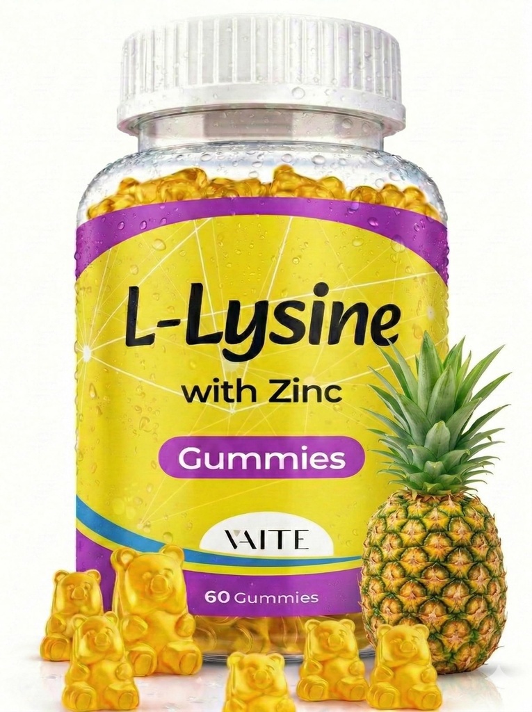 Lyzínové Gummie 1000 mg s zinkom - podporuje pokožku, Lip, Vegan, bezlepkové, 60 Žuvacia L-lyzína pre dospelých, Vitamíny Tissue Health & Immune System, Amino Acid & Complex Doplnky, non-GMO
