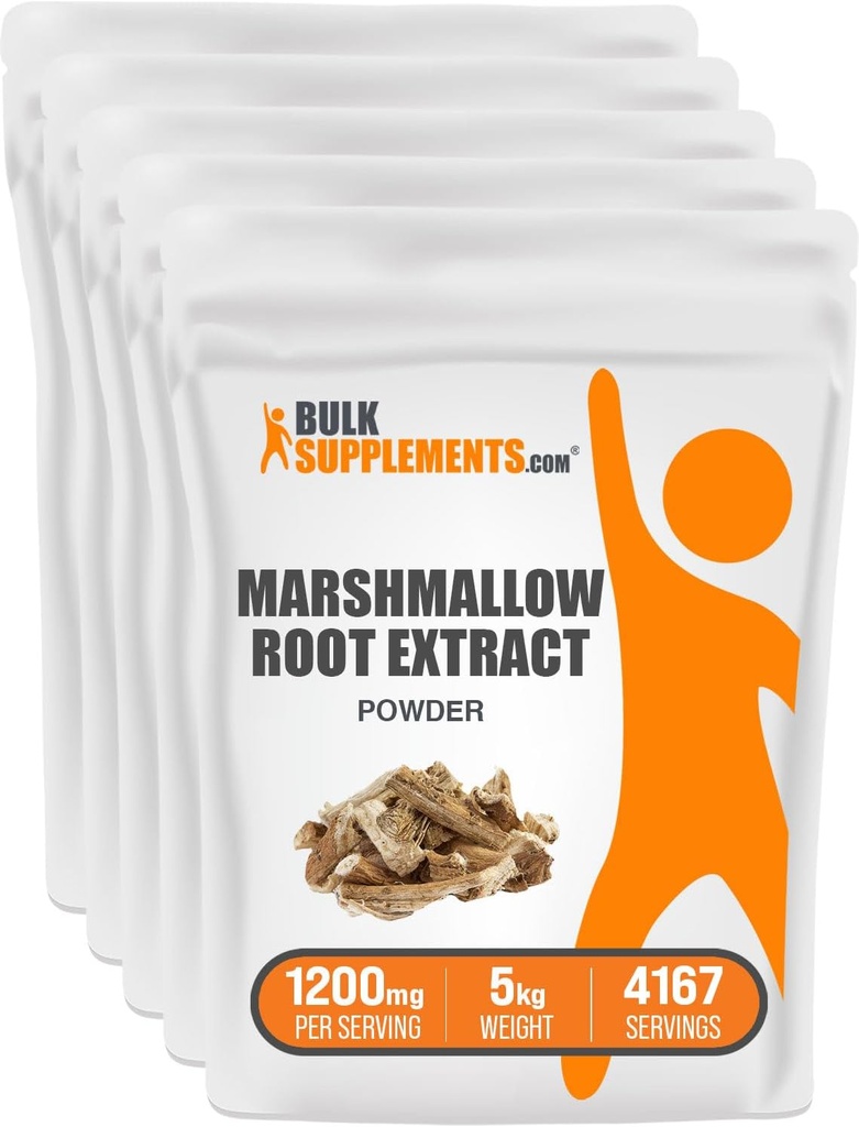 BulkSupplementments.com Marshmallow Root Extract Powder - Marshmallow Root Supplement, Marshmallow Extract - Bylinné doplnky, bez lepidla, 1200mg per Serving, 5kg (11 libier) (Pack of 5)