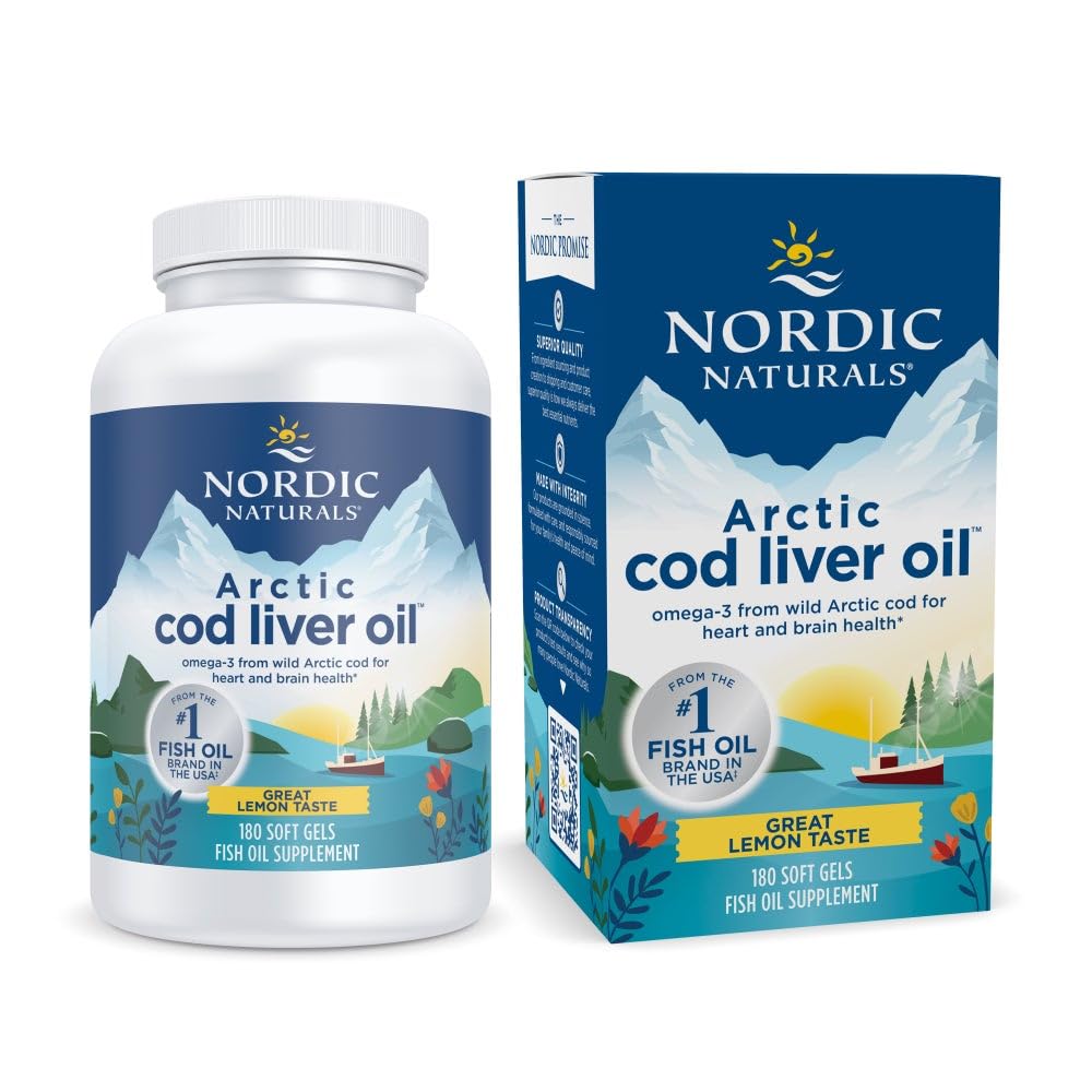 Nordic Naturals Arctic Cod Liver Oil, Citrón - 180 Soft Gels - 750 mg Total Omega-3s with EPA & DHA - Heart & Brain Health, Healthy Imunity, Celková Wellness - Non-GMO - 60 Servings