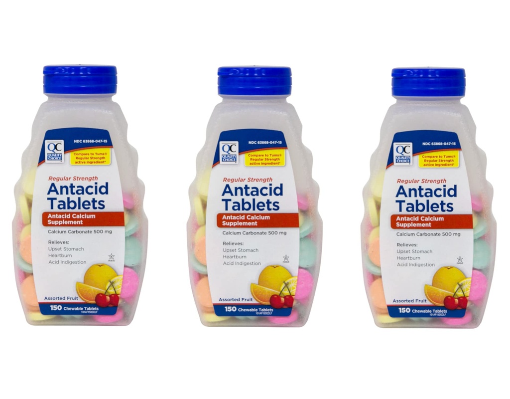 Kvalitný výber Pravidelná sila uhličitan vápenatý 500 mg Antacidá Žuvacie tablety, 150 g - balenie po 3
