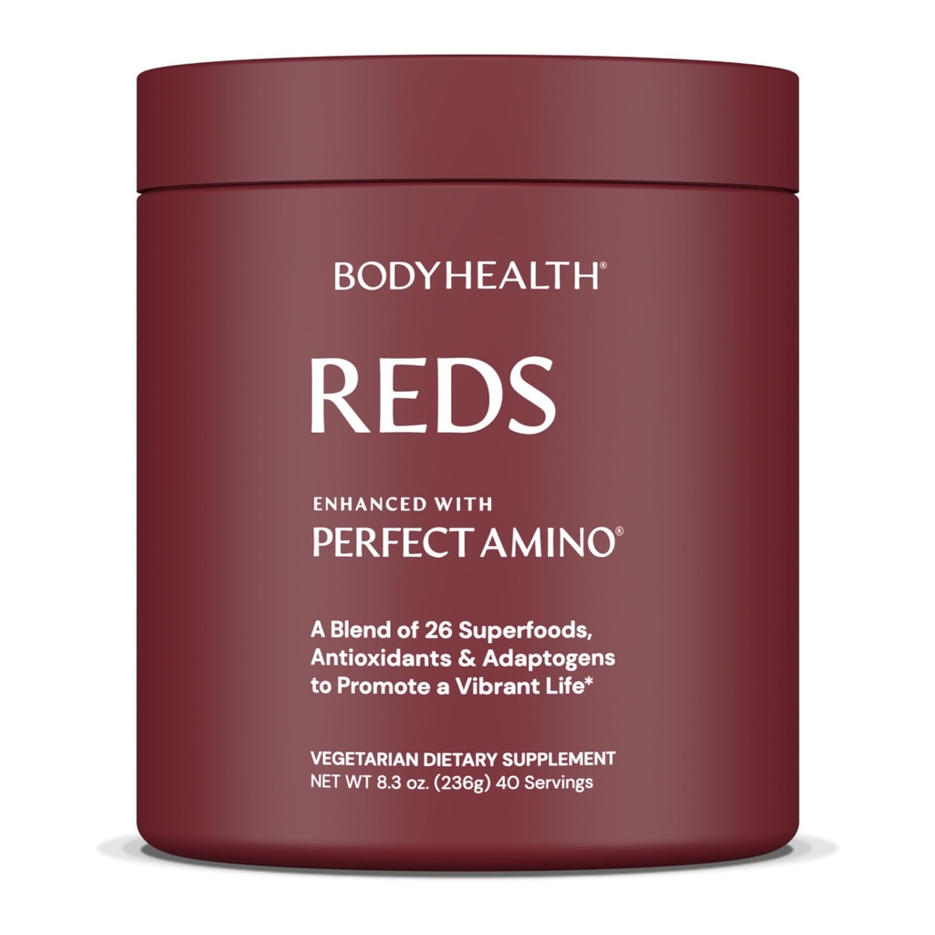 BodyHealth Reds Vylepšený s perfektným Amino - Denné Superfood smoothie prášok s antioxidantmi, Adaptogény, Phytonutrienty, Ovocie, Prebiotiká, Probiotiká, Vlákna a Protein - 40 Slúži