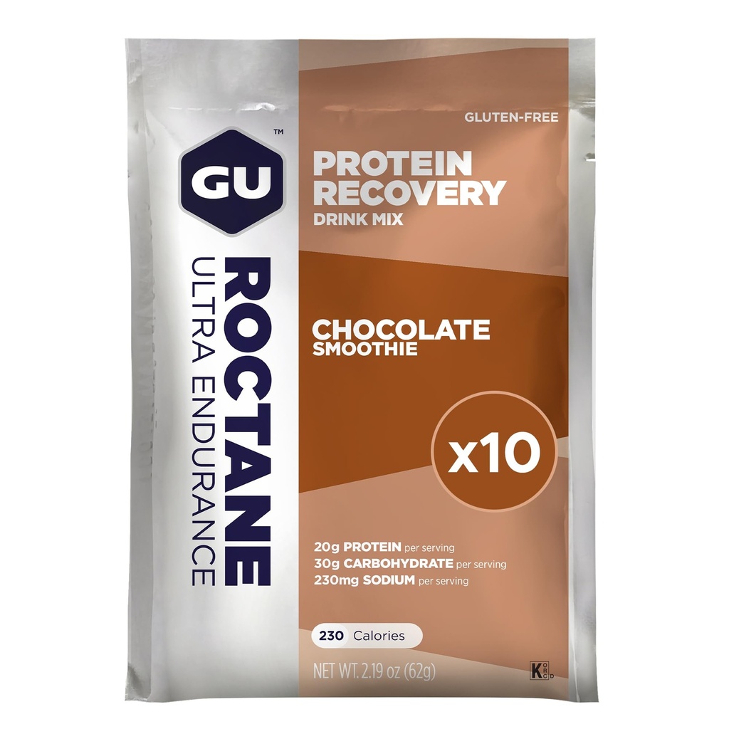 GU energia oktán Ultra vytrvalosť Protein Recovery Drink Mix, bezlepkové a Košer Dairy, podpora obnovy po akejkoľvek cvičenie, 10 jednoslúchadlá, čokoládové smoothie