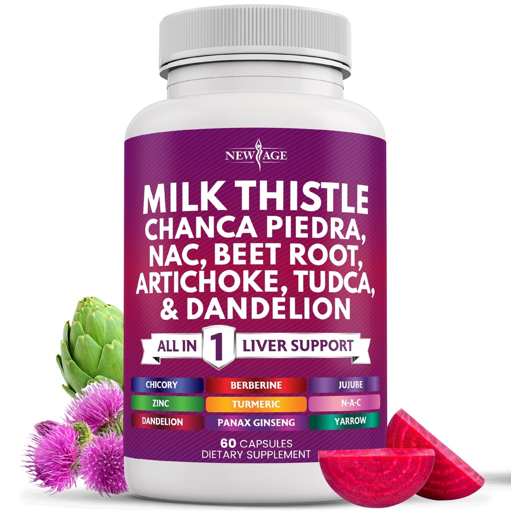 NOVÁ VEK Mlieko Thitle NAC Chanca Piedra Repa Root Artičoka Púpava Root Astragalus - Plus TUDCA & Ginger - 60 Počet