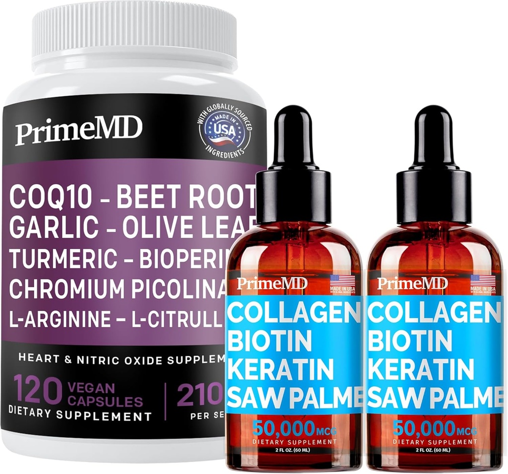 Kvapalný kolagén Biotín (2ks) a oxid dusnatý (1ks) Dodatok Bundle - Silné vitamíny pre vlasy, kožu, nechty, srdce, cirkulačné, a Lipid podpora - non-GMO, Vegan, Gluten-free