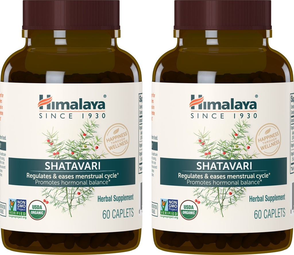 Himalája Organic Shatavari pre PMS, Menštruačné Creamp Relief, Menopauza Podpora, a zdravie žien, 1 300 mg, 60 Caplets, 2 mesiace dodávky, 2 balenia