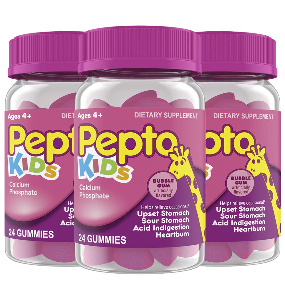 Pepto Kids Gumies, pomáha zmierniť občasné žalúdočné ťažkosti, kyslé tráviace ťažkosti, nepokojný žalúdok a pálenie záhy, spolu 72 (3 balenia po 24)