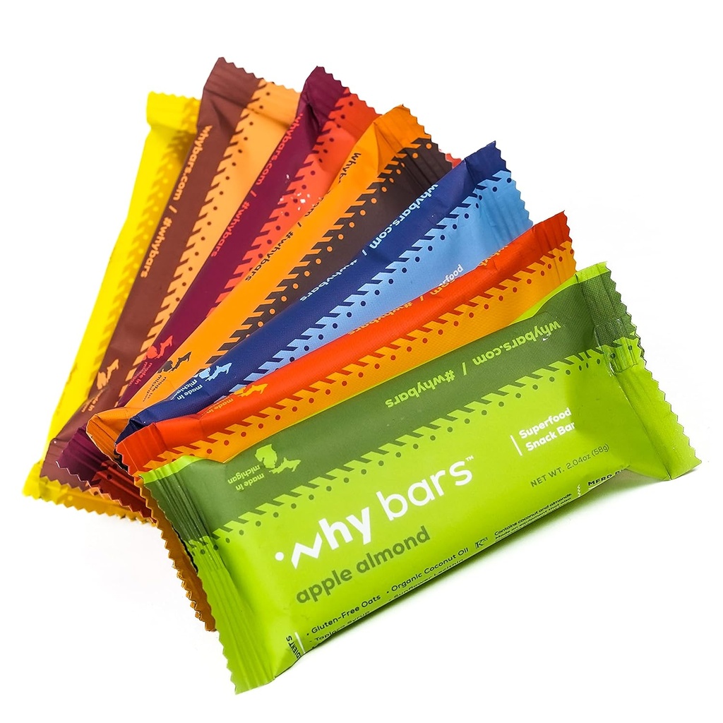 Prečo Bary, Proteínové tyčinky, Variety Pack, 2.04 Ounce Bars (Pack of 7 Protein Bars) - Protein Bar Superfood, Gluten Free, Non GMO, Organic, Vegan, Jednoduché zložky