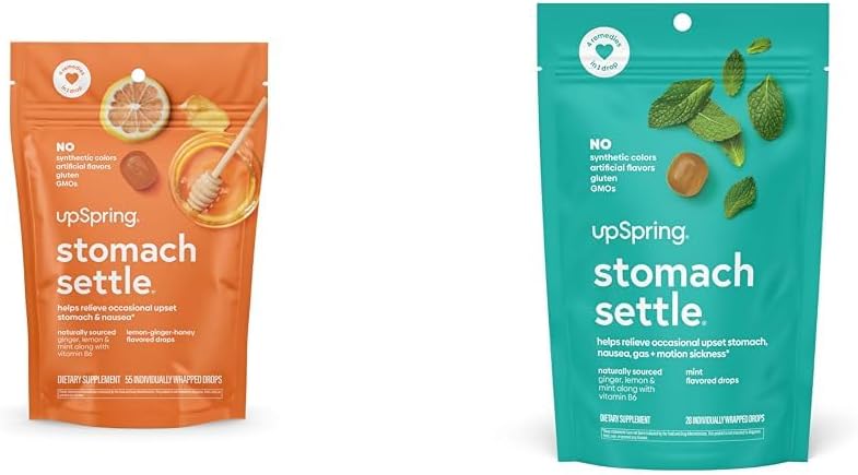 UpSpring Žalúdočné Settle kvapky Bundle s zázvorom, citrón - 55 Ct a 28 Ct