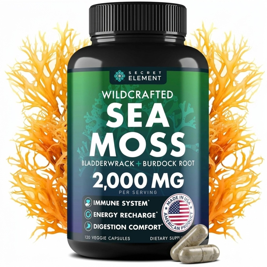 Sea Moss Kapsule - Írske Morské Moss Pokročilé s Burdock Root, Bladderwrack & Muira Puama pre Imunita, Gut, & Energy - Superfood Sea Moss Supplements w/Raw Sea Moss Powder - 120 Írske Seamos Pills
