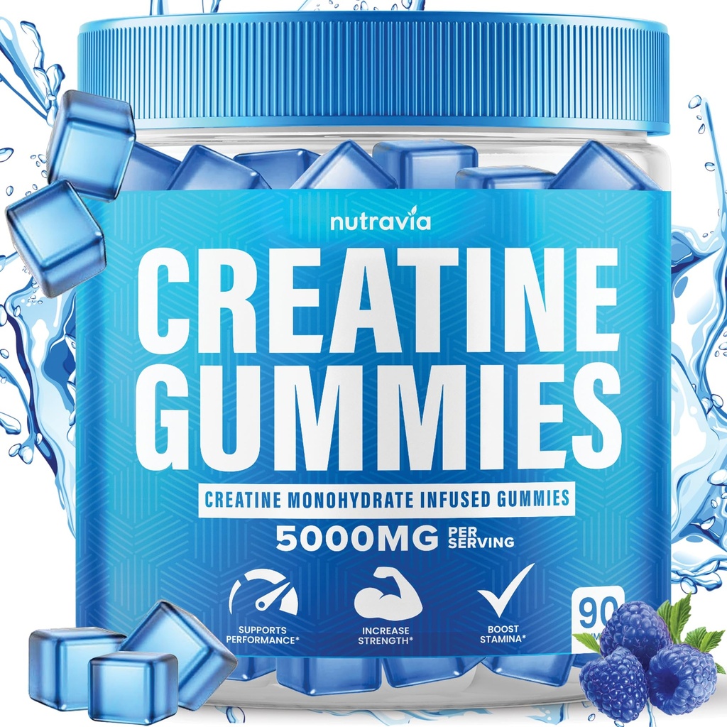 Kreatín Gummy Infundované s 5g Kreatín Monohydrát pre mužov a ženy, Sila, Vytrvalosť, Svalové Instantized Creatin, Mikronizované Čisté HCL Vyvážené Creatina Monohidratada en Polvo (90 Gummies)