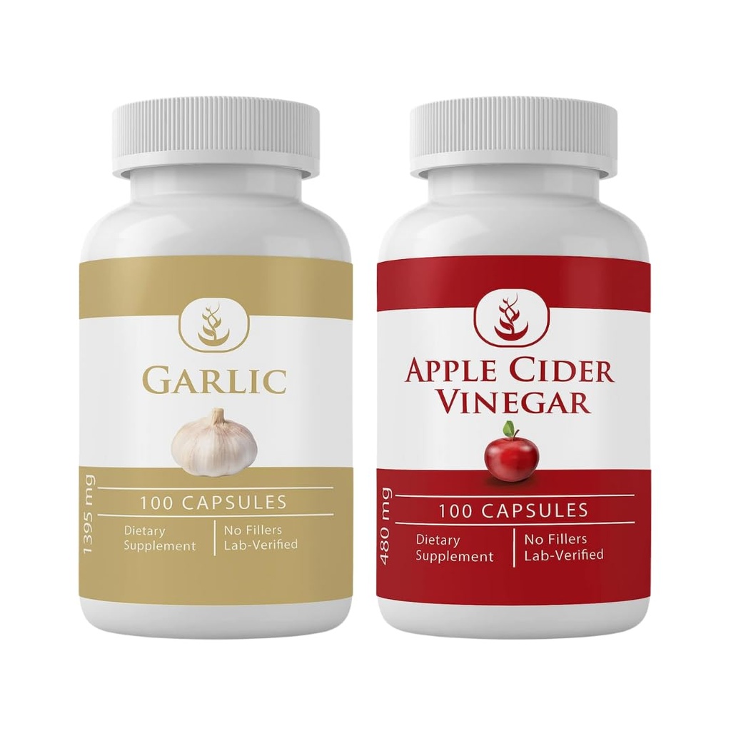 PURE ORIGINÁL SUROVINY Cesnak a jablkový Cider Kapsula Ocogar Bundle (100 Kapsule Každá), Žiadne doplnkové látky alebo náplne, Lab Overené