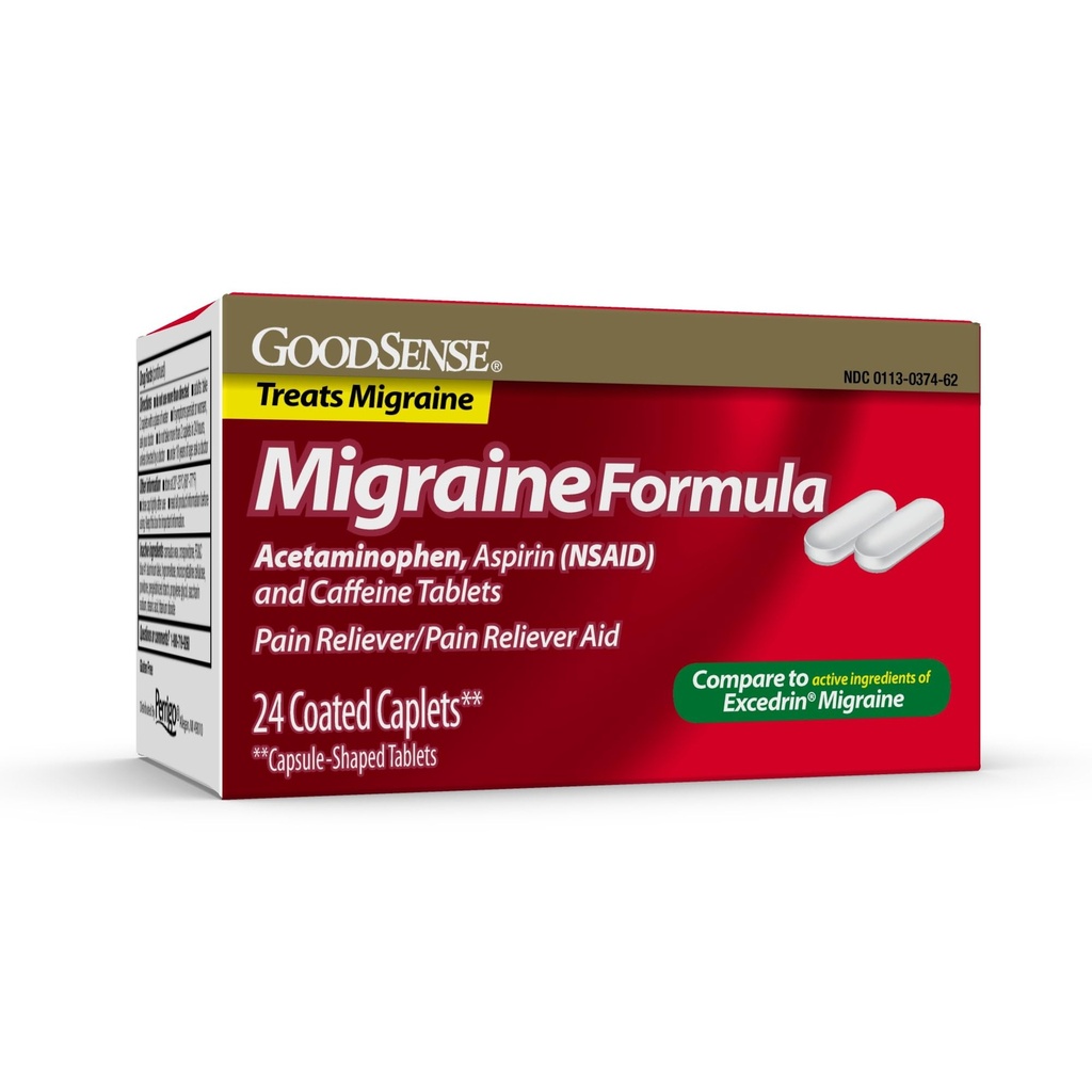 GoodSense Migréna Formula Caplets - Acetaminophen, Aspirin (NSAID) & Kofeín - Migréna bolesť Relief, 24 Počet