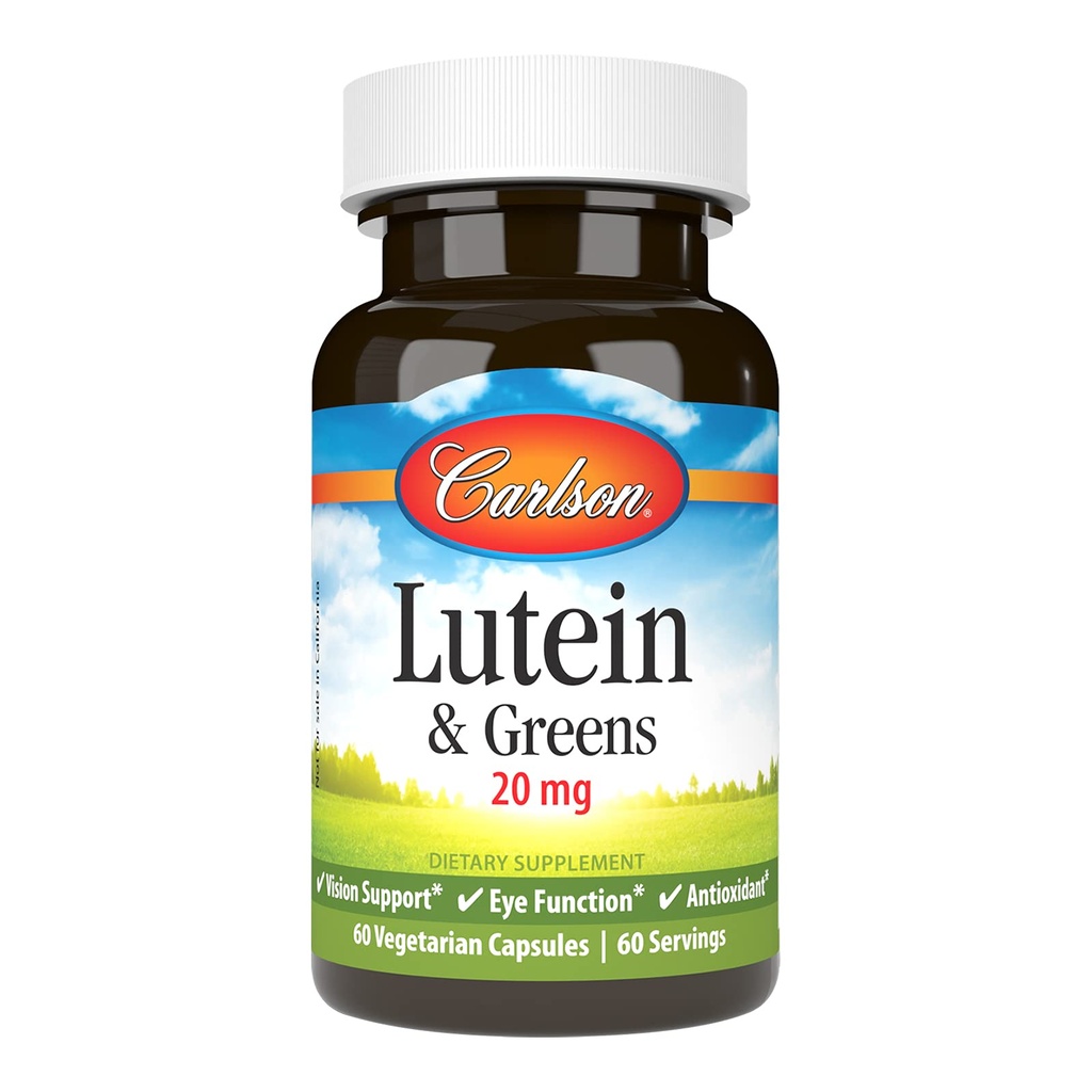 Carlson - lutein & Greens, 20 mg, Vision Support & Eye Function, Antioxidant, 60 Vegetariánske kapsuly