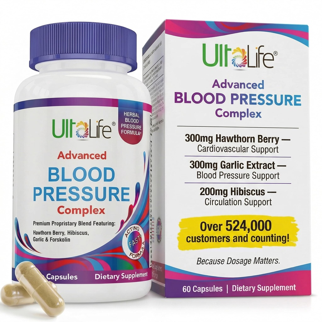 ULTALIFE doplnky krvného tlaku - Advanced krvný tlak doplnok komplex - Hawthorn Berry, Hibiscus, Cesnak, Forskolin - 14 Vitamíny a bylinky, 30 Day Supply in Veggie Capsules