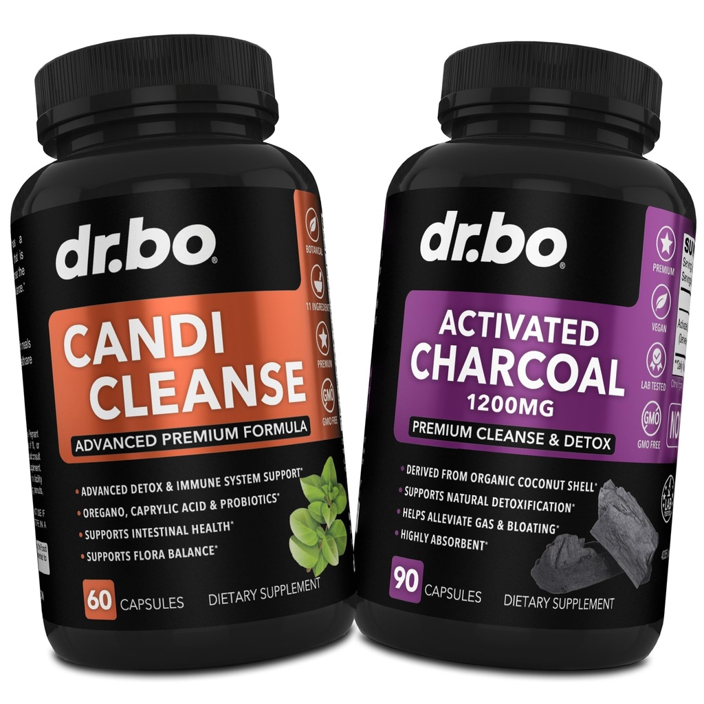 Aktivované Charcoal & Candi Cleanse Support - Organické Kokosové Charcoal Pills & Anti Overgrowth Pills pre Žalúdočný plyn a Bloating pre mužov Ženy Deti - perorálne bylinné kapsule Oregano a kyselina kaprylová