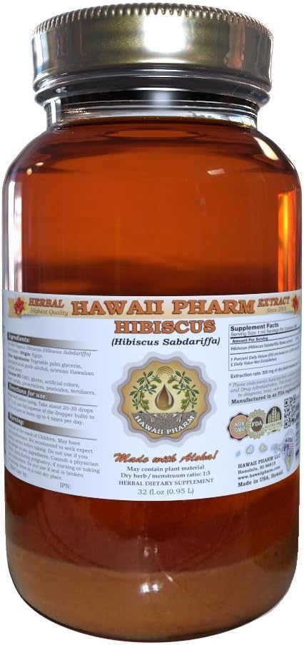 Hibiscus Liquid Extract, Organic Hibiscus Flowers (Hibiscus Sabdariffa) Tinture Supplement 32 oz