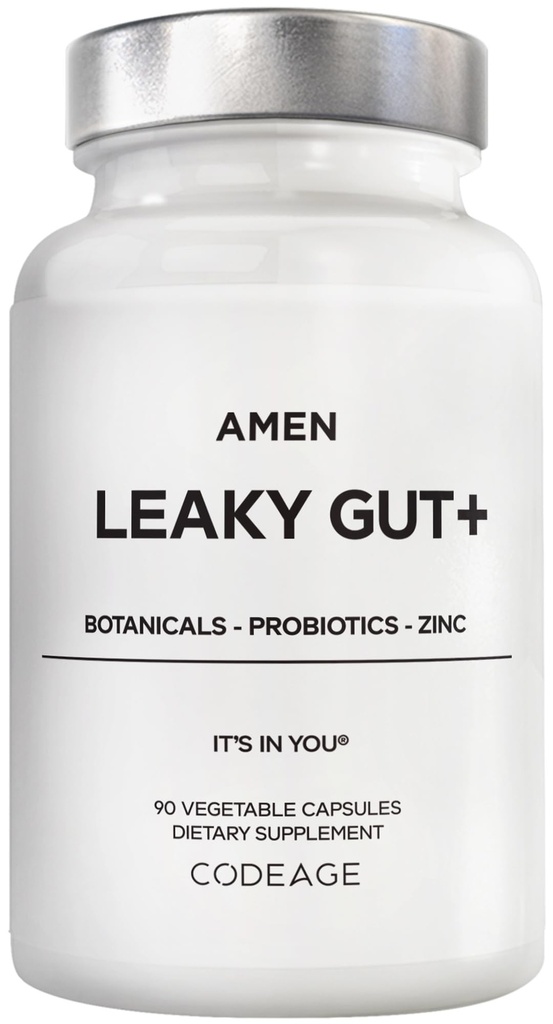 Amen Leaky Gut Supplement - Advanced Formula with Biodostupné L Glutamín, Zinok, Turmeric, DHL Licorice Root - Marshmallow Root - Probiotiká a fermentované Prebiotiká - Vegan, Non-GMO - 90 Kapsule