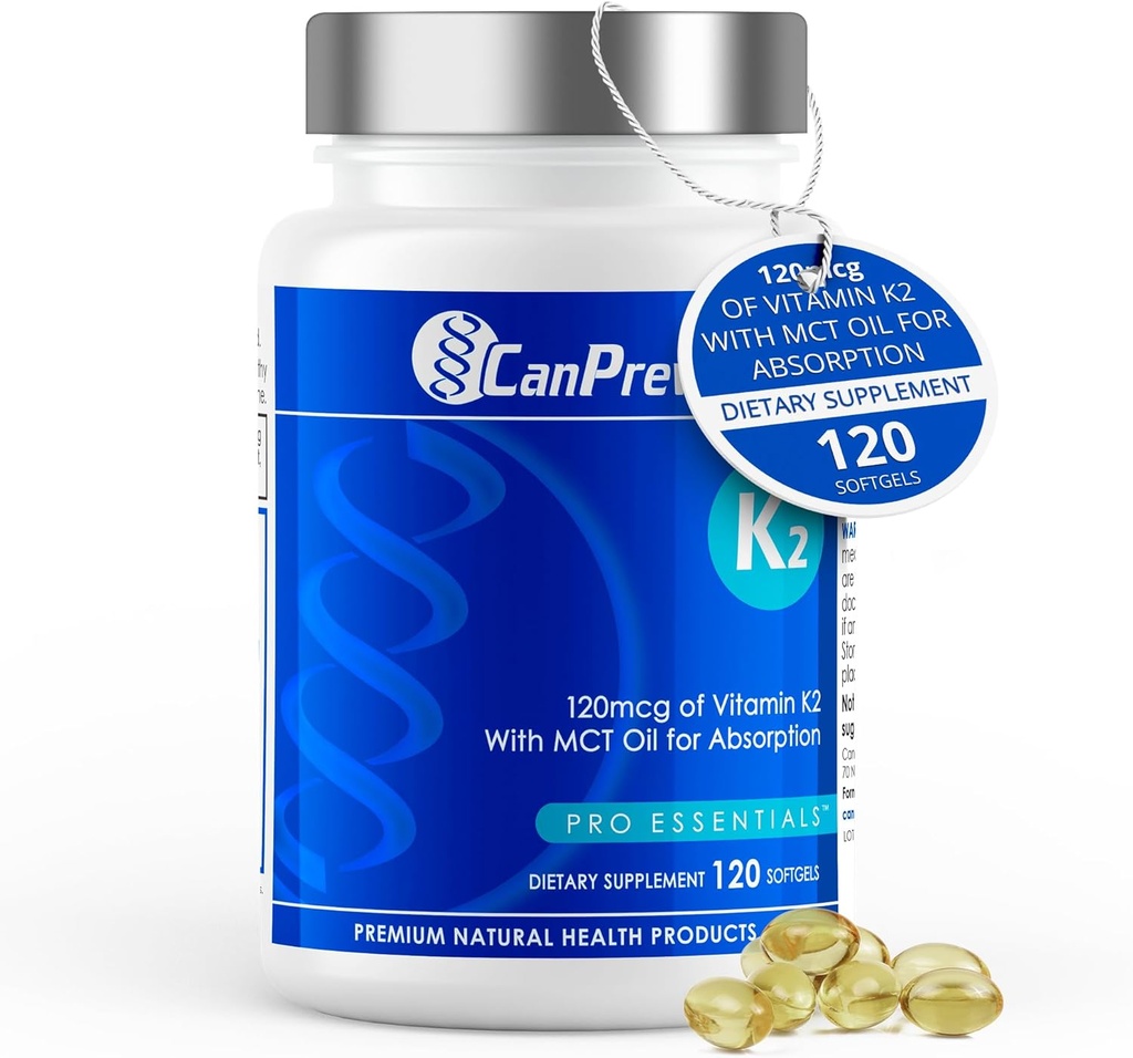 CanPrev K2 120mcg s organickým kokosovým olejom, 120 Softgels 120-Day Supply - Enhanced Absorbtion for Optimal Bone and Teeth Support, High Potency Vitamin K2 for Maintaining Strong Bones and Teeth