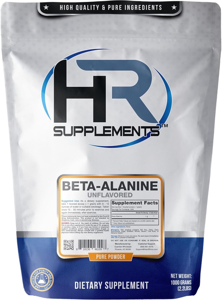 Beta-alanín prášok, 1 kilogram (2,2 litra), bez príchute, Lab-testovaný, Scoop Included
