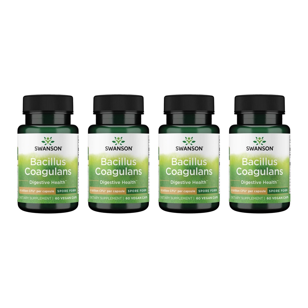 Swanson Bacillus Coagulans - Natural Probiotic Supplement Supporting Digestive Health w/ 6 Billion CFU - May Support GI & Celkové zdravie Gut - (60 Veggie Capsules) 4 balenie