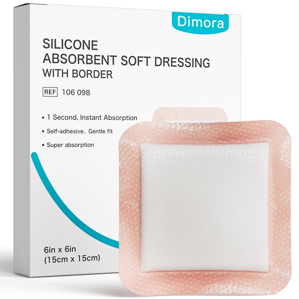 Dimora Silikone Super Absorbent na rane Obväzy - Jemné adhezívne pásy s Ultrasorb Polymer, Heavy Exudate Wound Care Pads 6"X 6" 10 Balíčky
