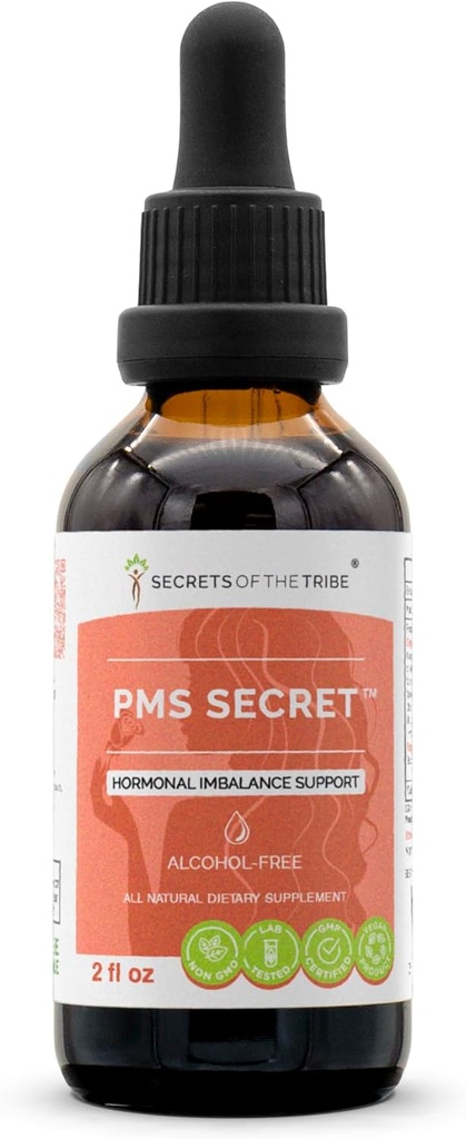 PMS Secret alkohol-free, Glycerite Black Cohosh, Cramp, Vitex, Valerian, Dandelion, harmanček, St. John's Wort. Tinktúra, bylinný extrakt Hormonálna Nerovnováha Podpora 2 OZ