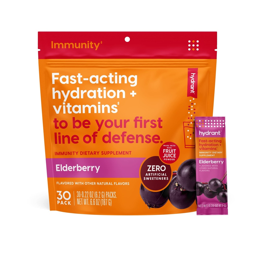 Hydrant - Imunitný prášok Electrolytu, bazová príchuť, 30 instantná rehydratácia Stick balenia - Electroyte zmes s vitamínom C, vitamín D, a zinok pre imunitnú podporu
