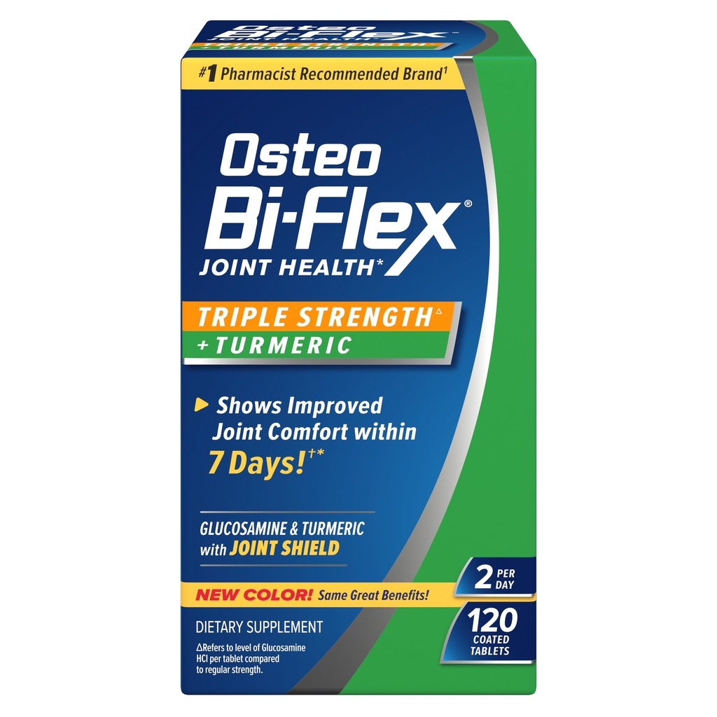 Osteo Bi-Flex Glukozamín Triple sila Plus Turmerica doplnok s kurkumín pre spoločnú podporu a rozsah pohybu, 60 dní dodávky, 120 obalených tabliet, Spoločné zdravotné nutričné doplnky