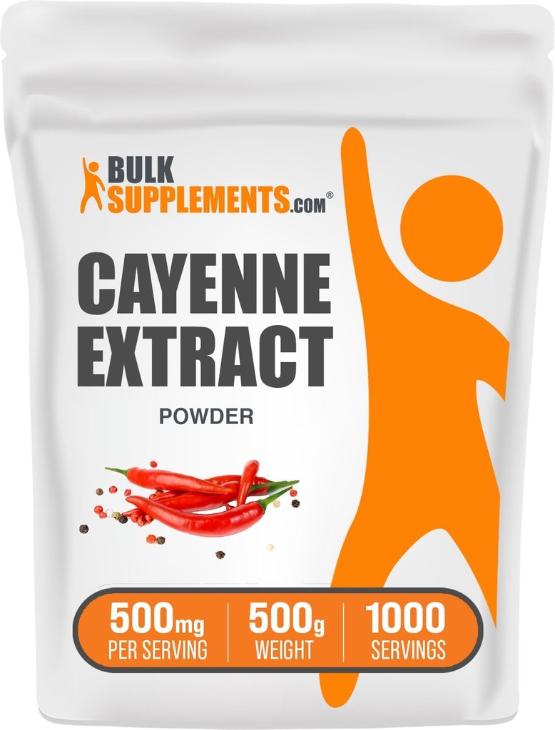 BulkSupplements.com Cayenne Pepper Extract Powder - Capsaicin Supplement, Capsicum Extract - 500mg Cayenne Extract per Serving, Cayenne Supplement - Gluten Free (500 Grams - 1,1 lbs)