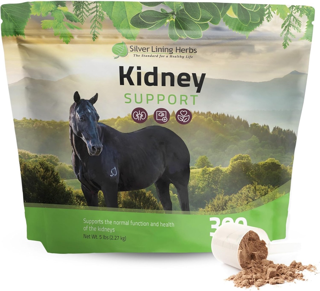 Strieborné Lining Byliny Obličková podpora Doplnková pre kone - Konské doplnky pre zdravie obličiek a podporu močového mechúra - Kompletné s harmančekom, cesnakom, Juniper Berry, a viac - 5 lb (300 Servings)