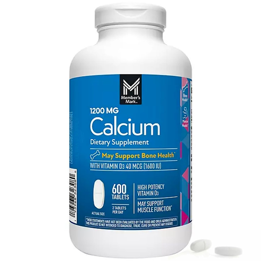 Členovia Mark vápnik s vitamín D3 tablety, 600 ct. - podporuje zdravie kostí a svalov - vysoká potencia vápnik 1200 mg & vitamín D3 40 μg