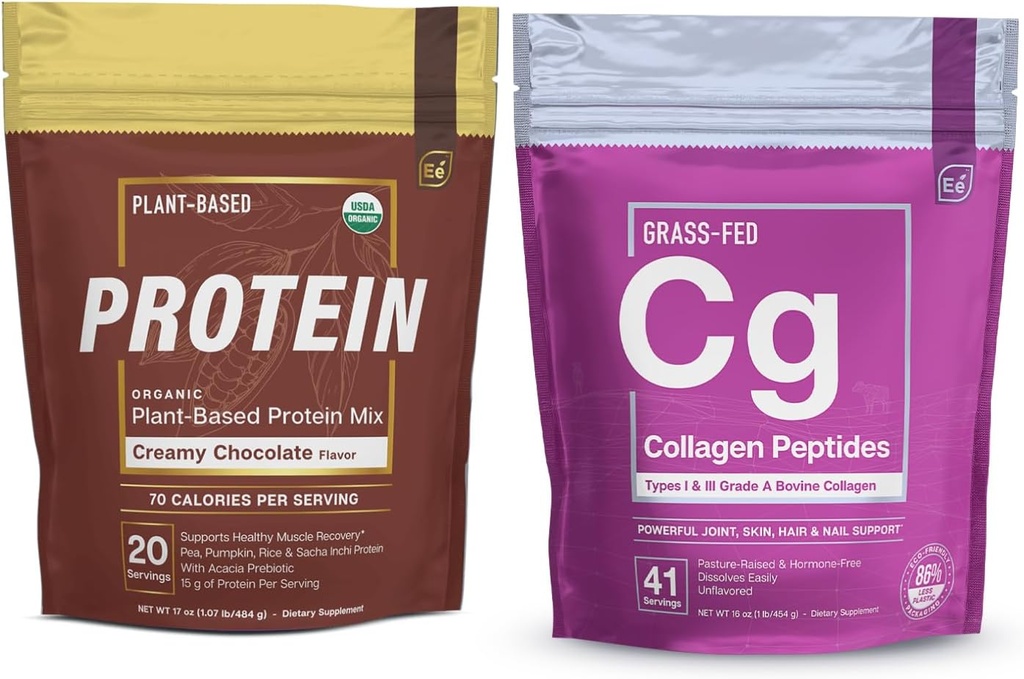 Essential Elements Hydrolyzed Collagen Peptides Powder & Organic Pea Protein Powder - Krémová čokoláda