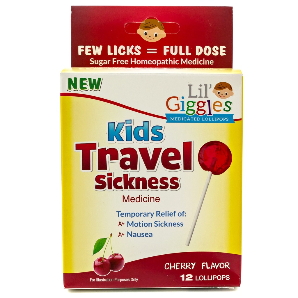 Lil' Giggles Deti Medikované Lollipops - Sladké nežné úľava pre deti a non-drowsy - pre autochorobu, Cestovanie nevoľnosť a pohyb Choroba úľava - Homeopatické Remedy Detská láska - Cherry chuť 12 CT