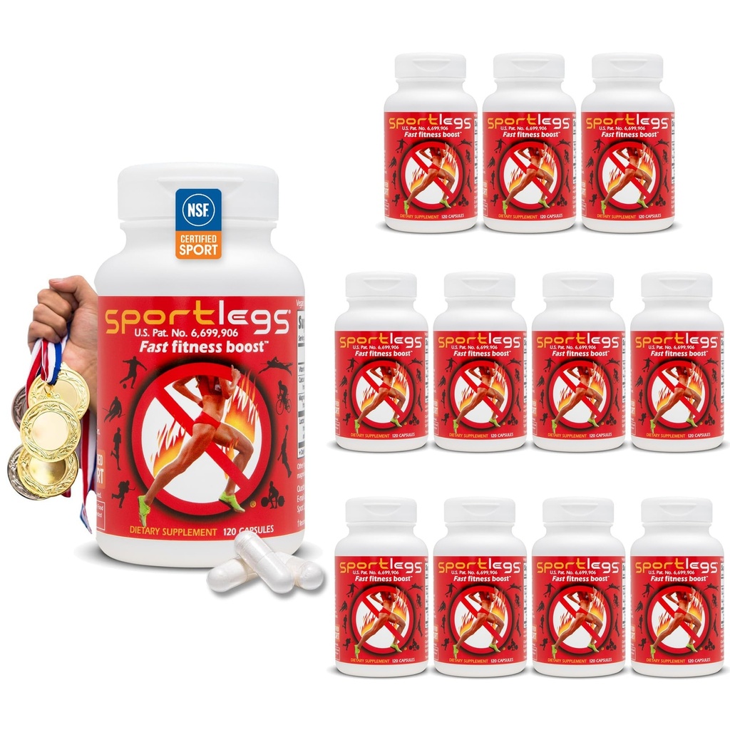 SPORTLEGS Rýchle Fitness Boost pre cvičenie pre mužov a ženy, Doplnky kyseliny mliečnej, Športové vytrvalostné palivo, Vytrvalosť Doplnky pre bežcov - NSF Certified for Sport,120-Capsule fľašu, Balenie 12
