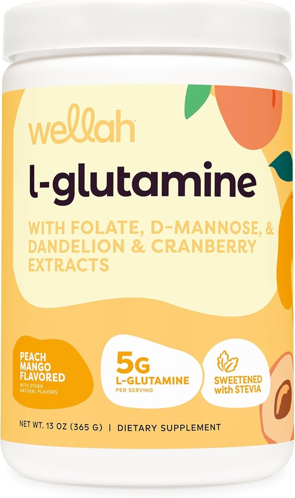 Wellah L-Glutamine Peach Mango (50 slúži) - 5g L-Glutamine na porciu, sladené s Stevia