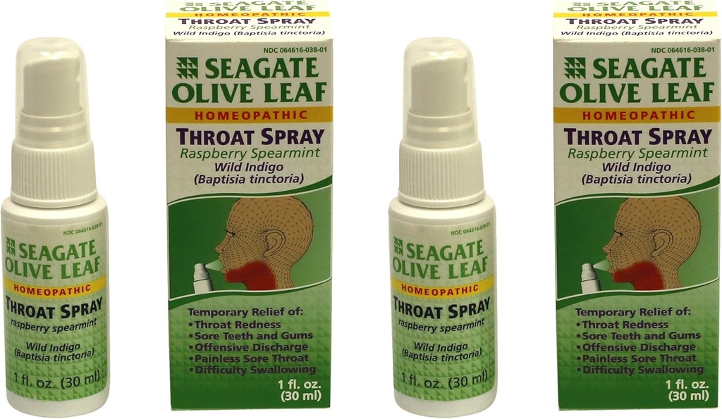 Seagate Products Homeopatické Olive Leaf Throat Spray (Pack of 2) 1 Ounce Raspberry-Spearmin