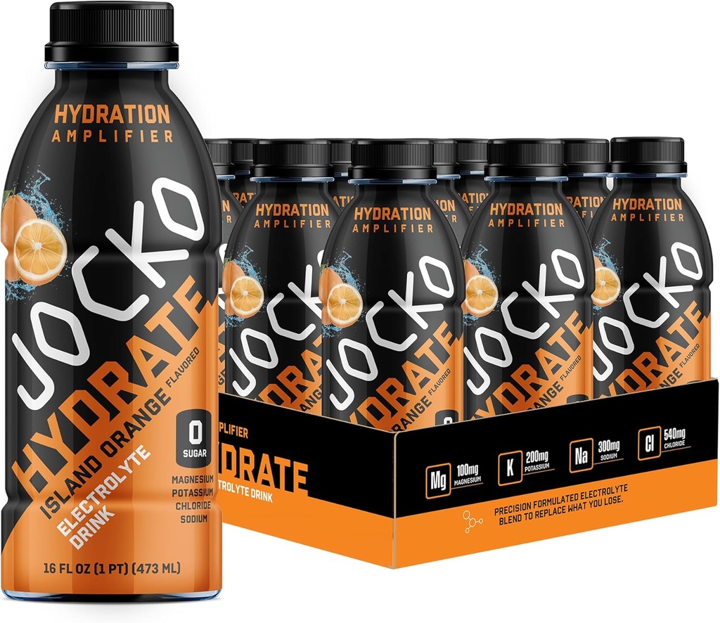 Jocko Fuel Hydrate Electrolyte Nápoje - Športové nápoje Hydratácia zosilňovač, Smäd Quencher - Vedecky formulovaný Electrolyte Blend Island Orange Flavor 16 Oz (12 balenie)