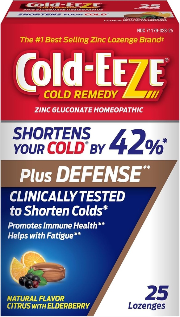 Cold-Eeze Plus Defense Natural Citrus with Elderberry Zinok Lozenges, Homeopatické Cold Remedy, skráti bežné studené príznaky, podporuje imunitné zdravie s Sambucus Nigra, Echinacea a Rose HIPS, 25 Ct