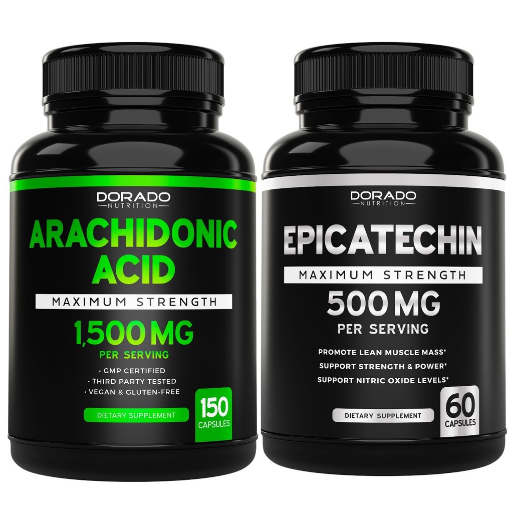 Kyselina arachidónová (150 kapsúl) - Svalovina a sila Supplement for Muscle Mass & Recovery for Men & Women and Epicatechin Extract (60 kapsúl) podporuje Lean Muscle Pump & Gains - Non-GMO & Vegan