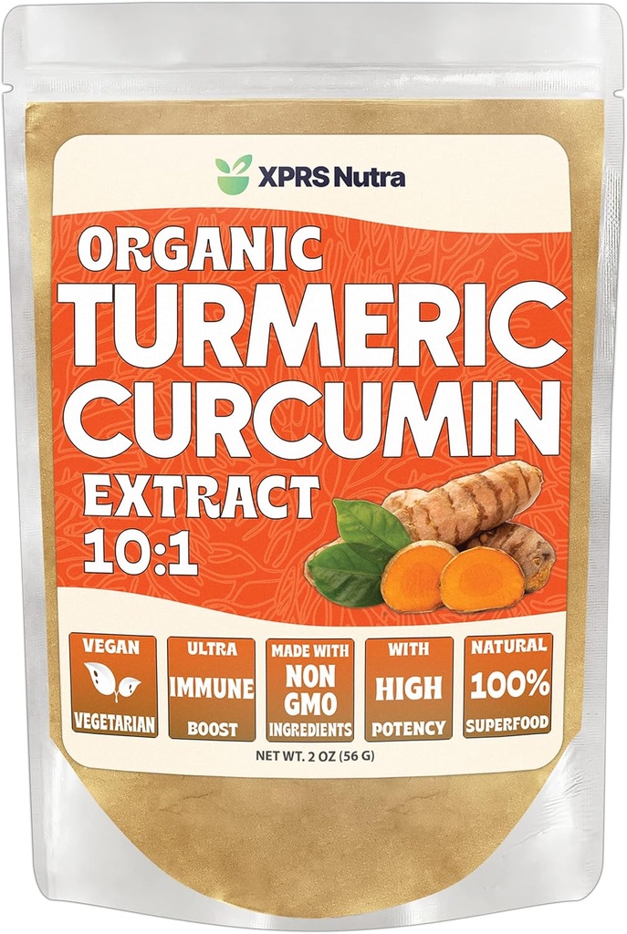 XPRS Nutra Organic Turmeric Curcumin Powder Extract 10:1 - Premium USDA Organic Curcumin Powder for Imunity - Vegan Friendly Pure Curcumin for Gut Health (2 Ounce)