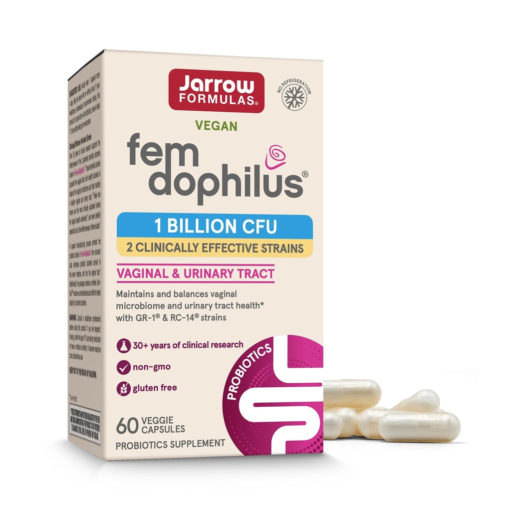 Jarrow Formules Fem-Dophilus Vaginal Probiotiká 1 miliarda CFU s 2 vedeckými kmeňmi, diétny doplnok pre Vaginálne a močové Tract Support, 60 Kapsule, Až do 60 dní dodávky, Policajt-stabilné