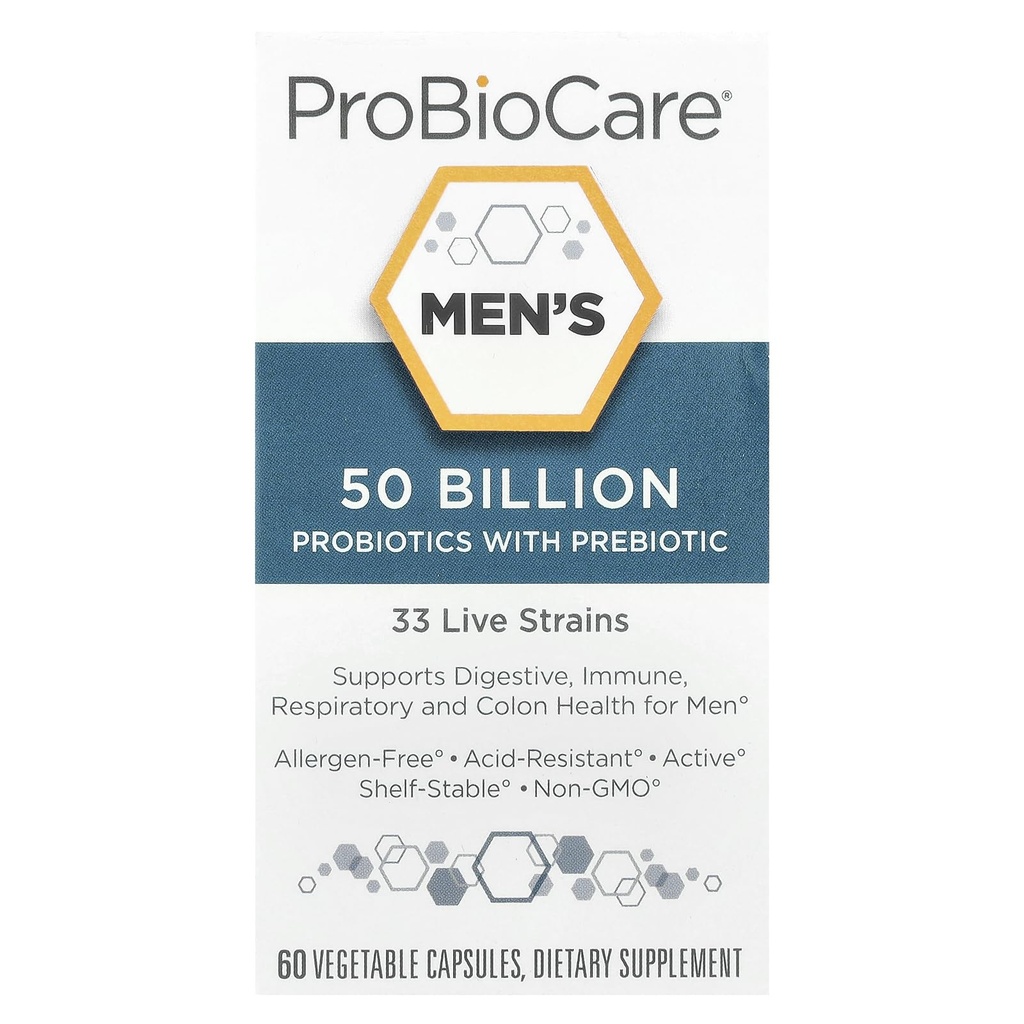 Probiotikum pre mužov - 50 miliárd CFU, podporuje tráviace zdravie a rovnováhu Gut Flora, podporuje celkovú wellness a zlepšuje imunitnú funkciu (60 rastlinných kapsúl)